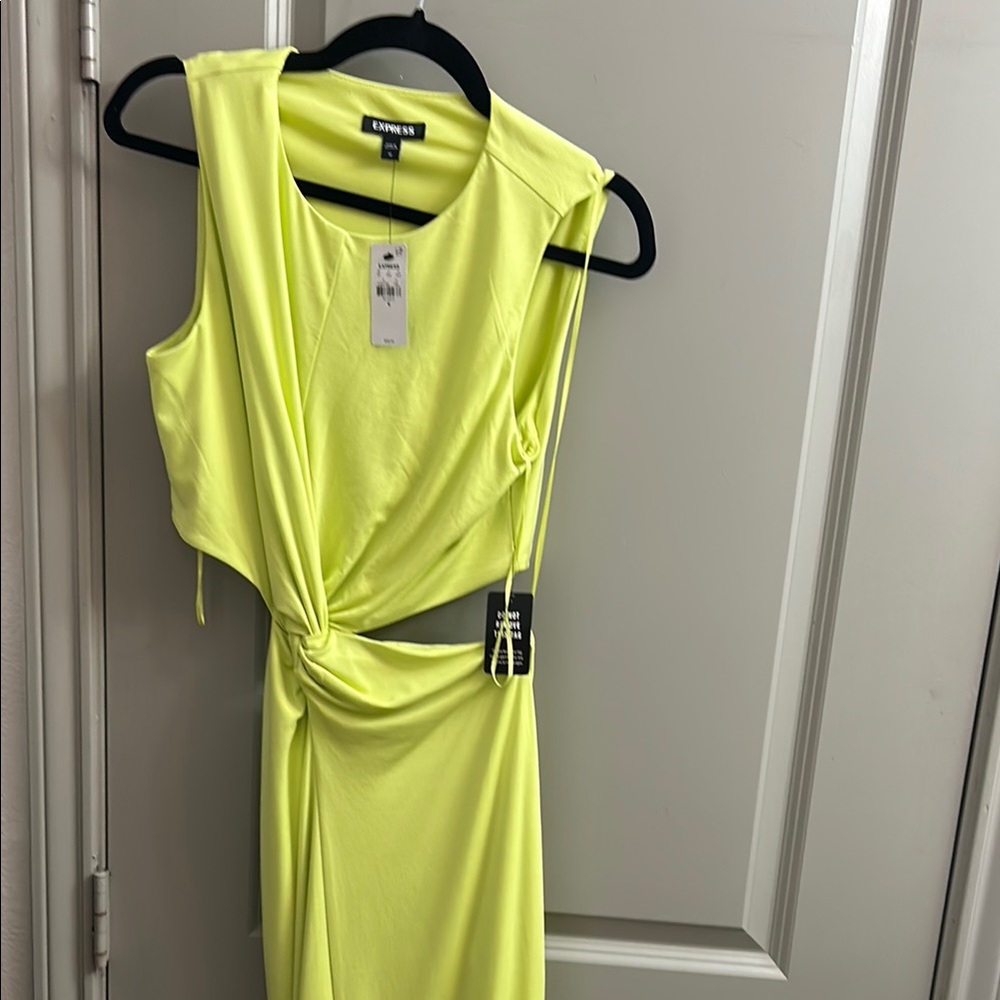 Express Neon Yellow Asymmetrical Cutout Dress